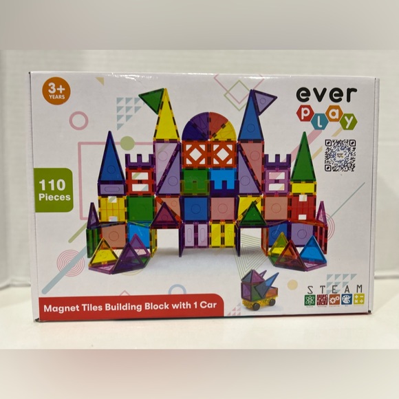 110 Pieces EVER PLAY Magnetic Tiles Building Blocks with 1 Car New/Sealed - Picture 1 of 5